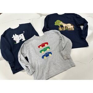 Bailey Boys Kids 4T Navy Blue Long Sleeve Applique Shirts Cow Horse Cars Set 3